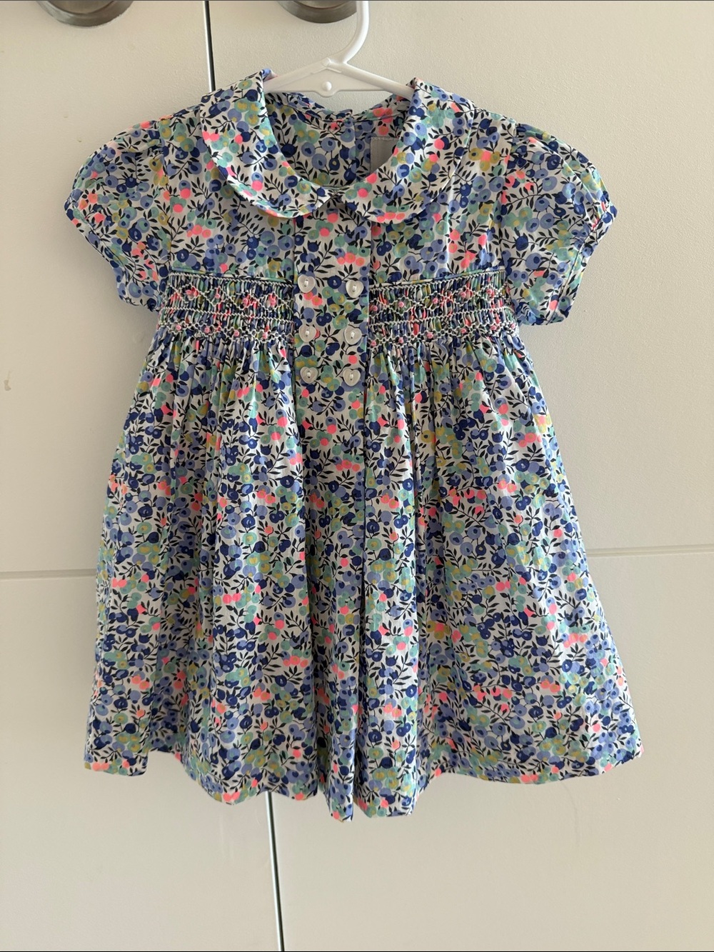 Smocked Floral Cotton Dress for Girls - Blue Floral